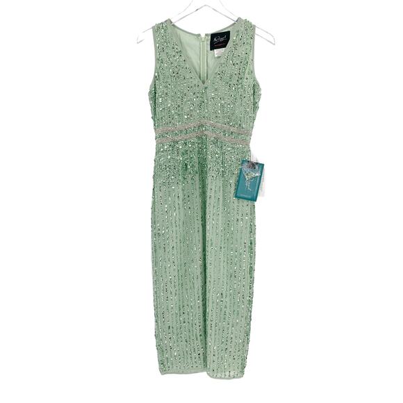 MAC DUGGAL Dress Size 2 Evening Gown Sequin Green NEW Midi Beaded Sleeveless - Picture 6 of 8